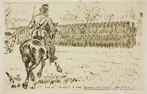 A Military Inspection by Charles Samuel Keene, drawing, 1870-1891