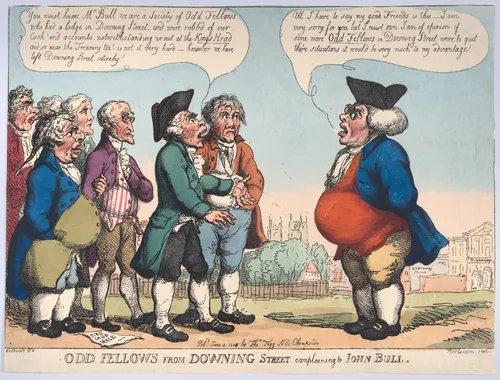 Odd Fellows from Downing Street Complaining to John Bull by Thomas Rowlandson, print, 1808