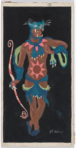 First Warrior. Costume design for the ballet Pocahontas by Karl Free, drawing, 1936