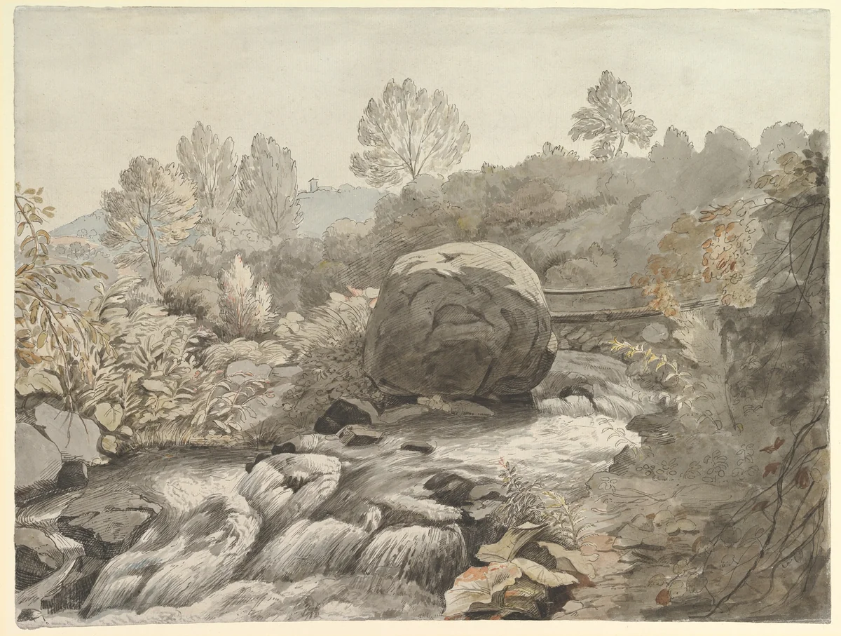 A rocky stream, Italy by Samuel Woodforde, drawing, 1781-1796