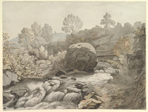 A rocky stream, Italy by Samuel Woodforde, drawing, 1781-1796
