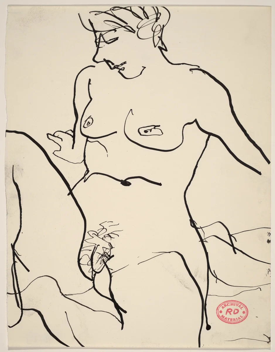 Untitled [nude seated on floor with hands behind her] by Richard Diebenkorn, drawing, 1955-1967