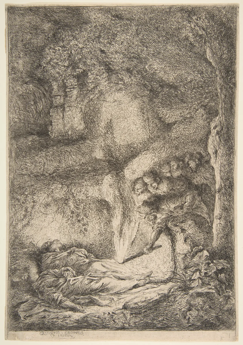Finding the bodies of Saints Peter and Paul by Giovanni Benedetto Castiglione, print, 1645-1651