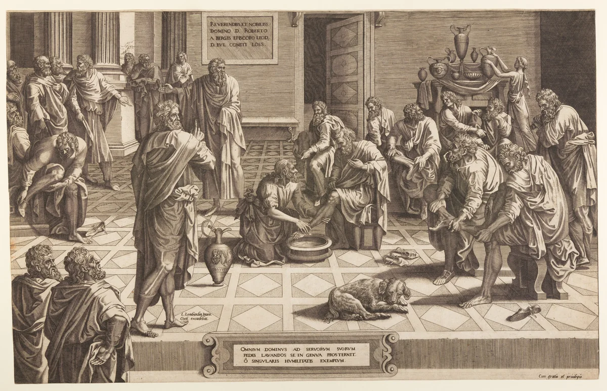 Christ Washes the Feet of the Apostles by Hans Collaert I, print, 1557-1564