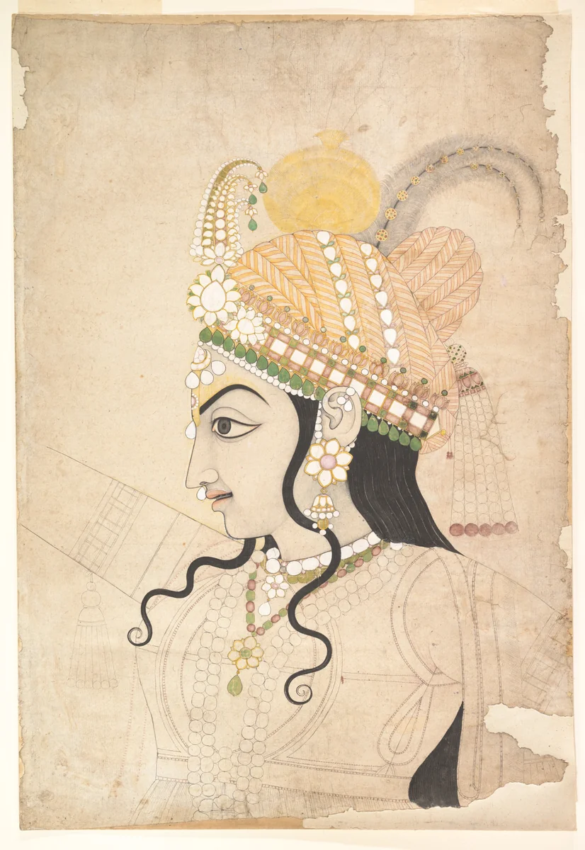 Head of Krishna: cartoon for a mural of the Raslila by Sahib Ram, painting, 1790-1810