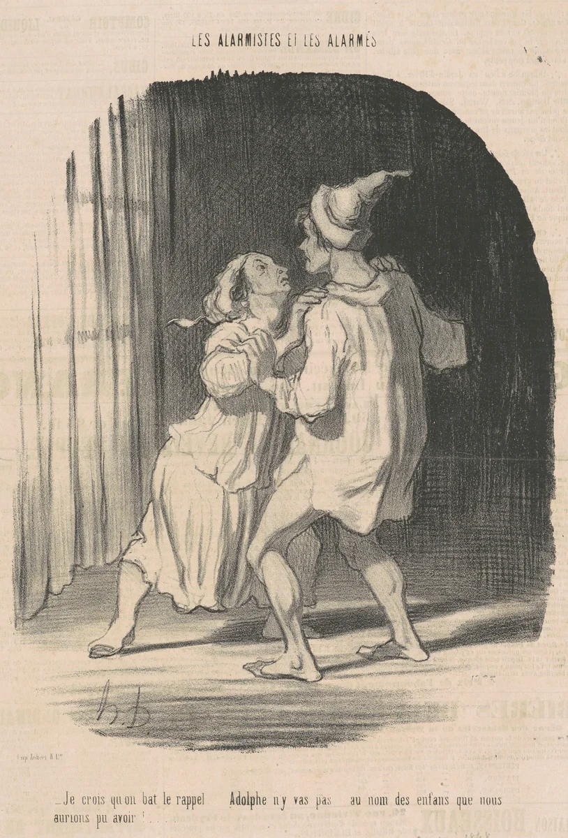 Je crois qu'on bat le rappel ... by Honoré Daumier, print, 1848