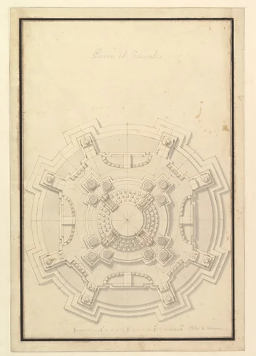 Ground Plan of a Catafalque for Francis Lewis of Newburg, Archshop of Mainz (died Breslau 1732) by Giuseppe Galli Bibiena, drawing, 1727-1737