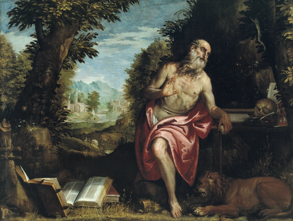 Saint Jerome in the Wilderness by Paolo Caliari, painting, 1580-1590