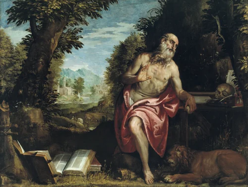 Saint Jerome in the Wilderness by Paolo Caliari, painting, 1580-1590