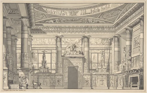 Design for an Egyptian-style Interior by Gaetano Landi, drawing, 1810