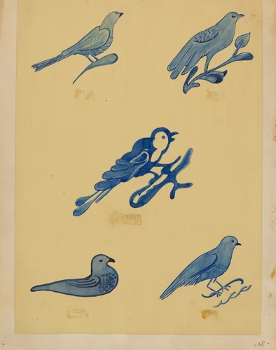 Bird Decorations on Stoneware by American 20th Century, index of american design, 1935-1942