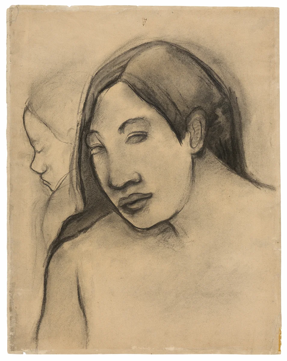 Heads of Tahitian Women, Frontal and Profile Views by Paul Gauguin, drawing, 1891-1893