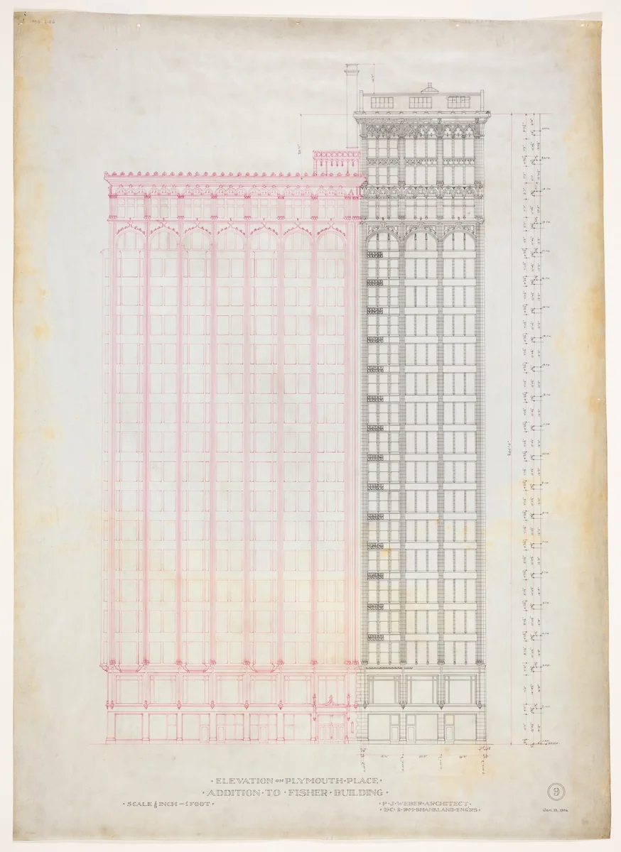 Fisher Building Addition, Chicago, Illinois, Elevation by Peter Joseph Weber, other, 1890