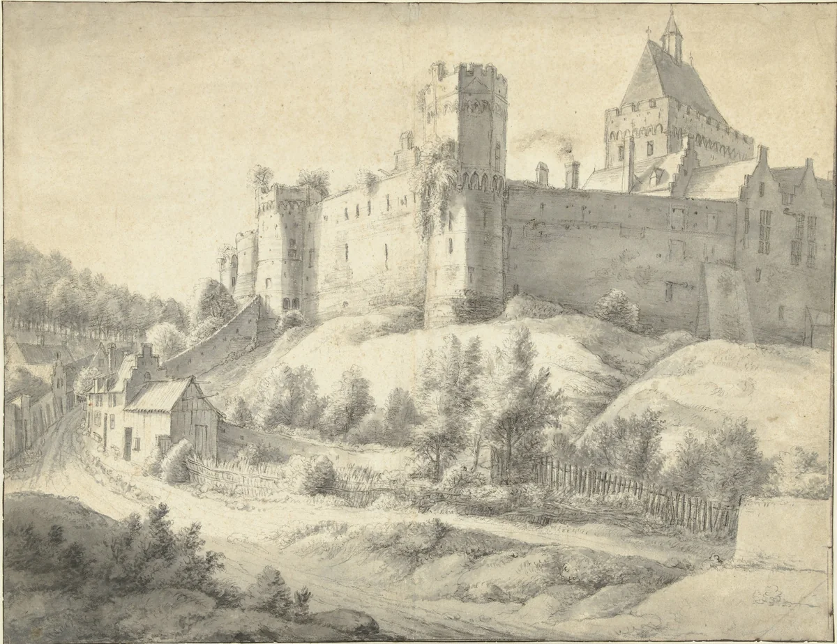 Gezicht op het Valkhof te Nijmegen by Anthonie Waterloo, drawing, 1619-1690