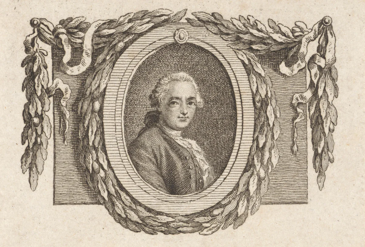Portret van Jean-Jacques Rousseau, omringd met een lauwerkrans by Reinier Vinkeles, print, 1751-1816