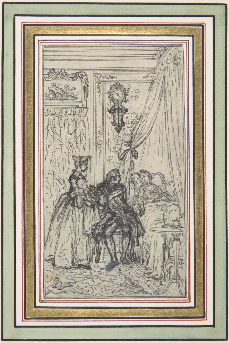 Study for a frontispiece for "Histoire de Miss Jenny" by Hubert François Gravelot, drawing, 1710-1773