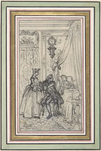 Study for a frontispiece for "Histoire de Miss Jenny" by Hubert François Gravelot, drawing, 1710-1773