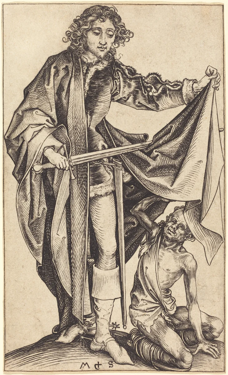 Saint Martin Dividing His Cloak by Martin Schongauer, print, 1475