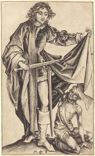 Saint Martin Dividing His Cloak by Martin Schongauer, print, 1475