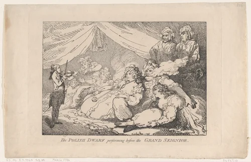 The Polish Dwarf Performing Before the Grand Seignior by Thomas Rowlandson, print, 1786