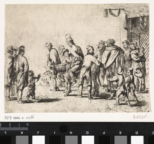 Man op ezel gebonden by Cornelis de Wael, print, 1630-1648