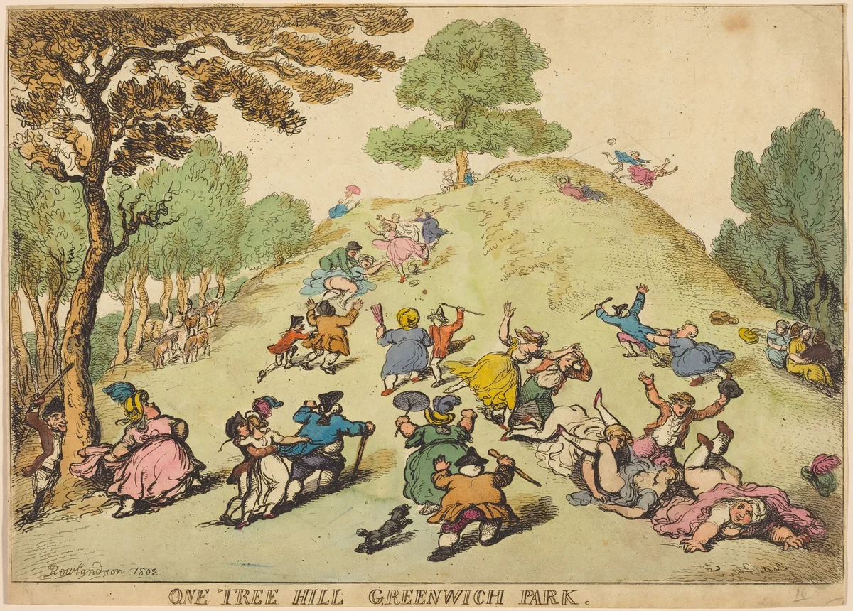One Tree Hill, Greenwich Park by Thomas Rowlandson, print, 1802