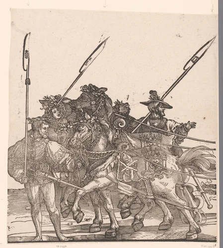 Voorste paarden van de stoet by anonymous, print, 1537-1551
