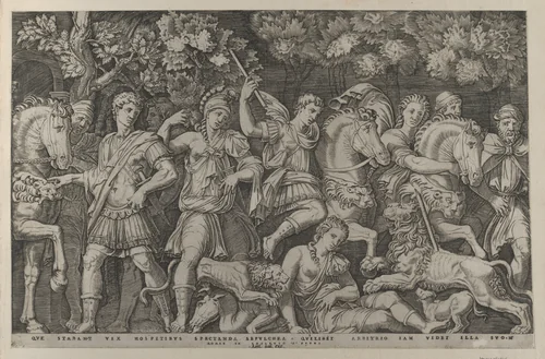 The Lion Hunt, from "Speculum Romanae Magnificentiae" by Marcantonio Raimondi, print, 1495-1539