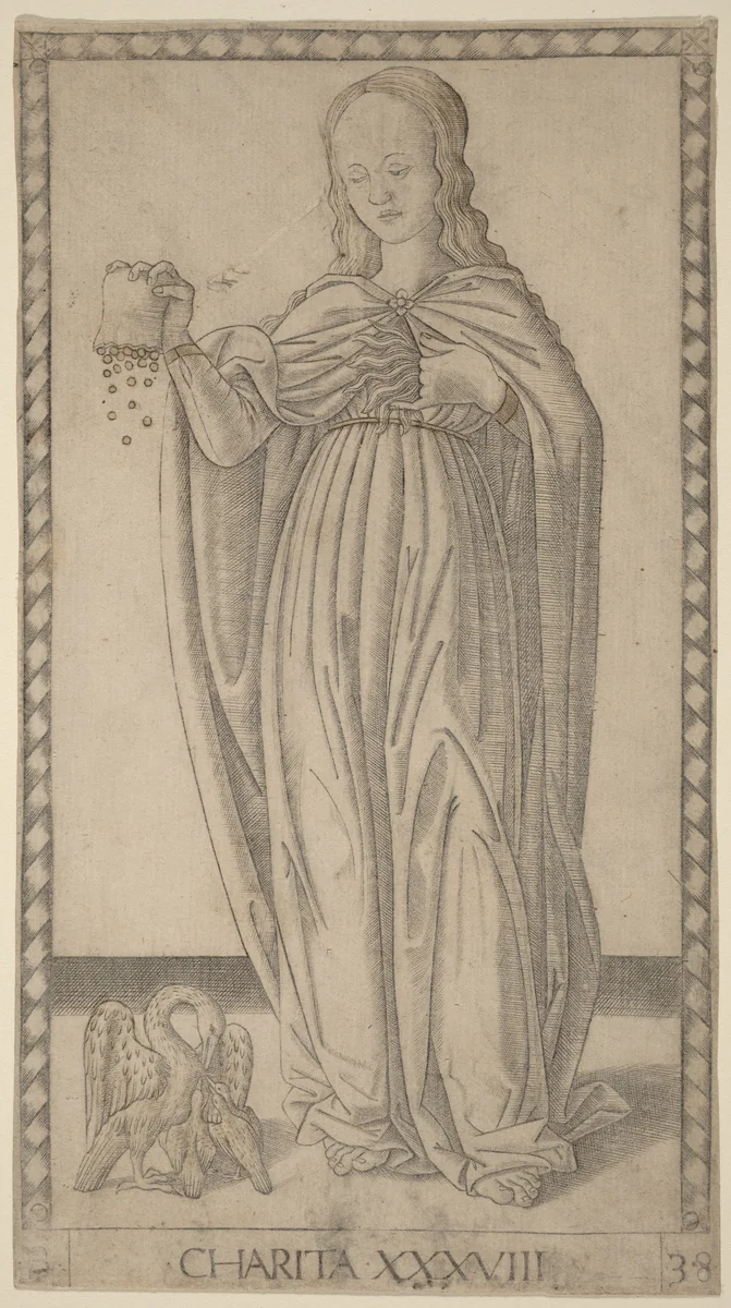 Charita (Charity) by Master of the E-Series Tarocchi, print, 1465