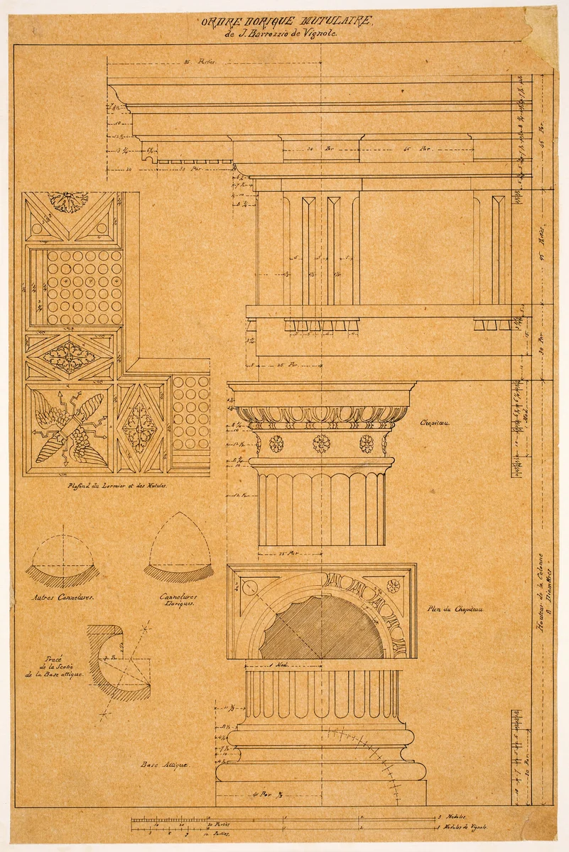 Doric Order Details by Louis Sullivan, drawing, 1870-1880