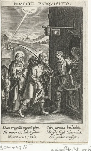Jozef en Maria worden geweigerd bij de herberg by Unknown, print, 1581-1633