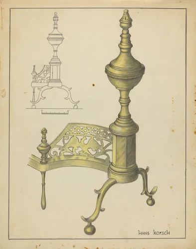 Andiron by Hans Korsch, index of american design, 1953