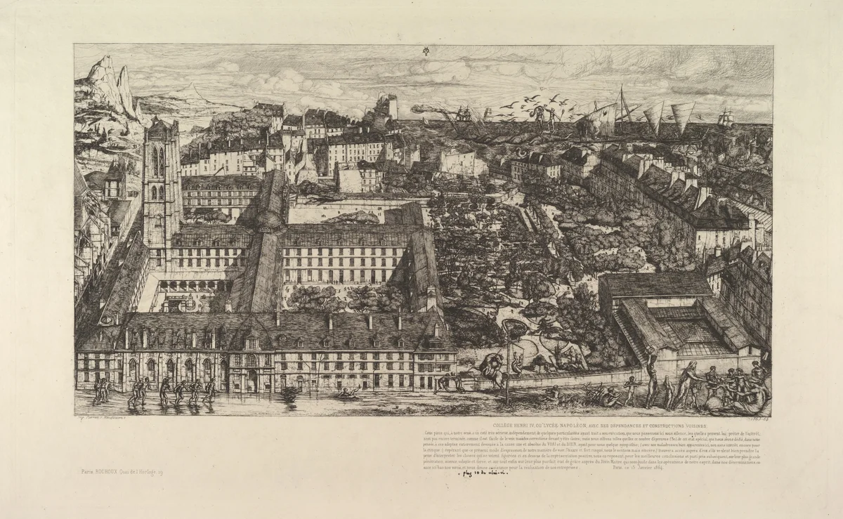 College Henri IV (ou Lycée Napoléon) by Charles Meryon, print, 1863-1864
