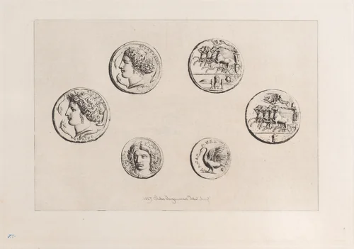 Greek Medals, from "Gazette des Beaux-Arts" by Jules Ferdinand Jacquemart, print, 1863