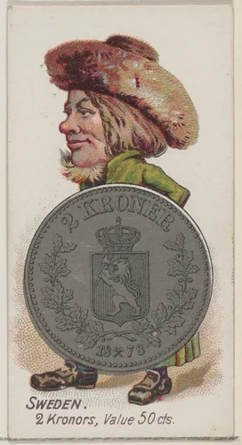 Sweden, 2 Kronors, from the series Coins of All Nations (N72, variation 1) for Duke brand cigarettes by W. Duke, Sons & Co., print, 1889
