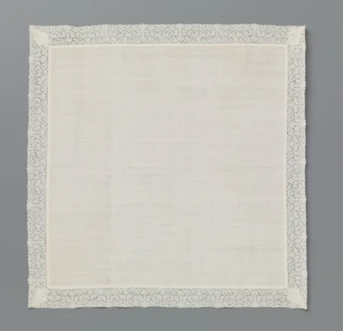 Hals-neusdoek of zakdoek afgezet met een strook Hollandse kant by anonymous, textile, 1650-1699