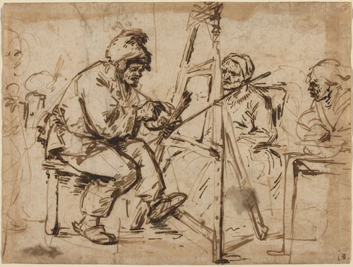 An Artist Seated at His Easel [recto] by Andries Both, drawing, 1634