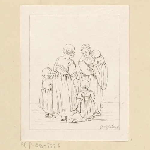 Twee moeders in gesprek by Pieter de Mare, print, 1779