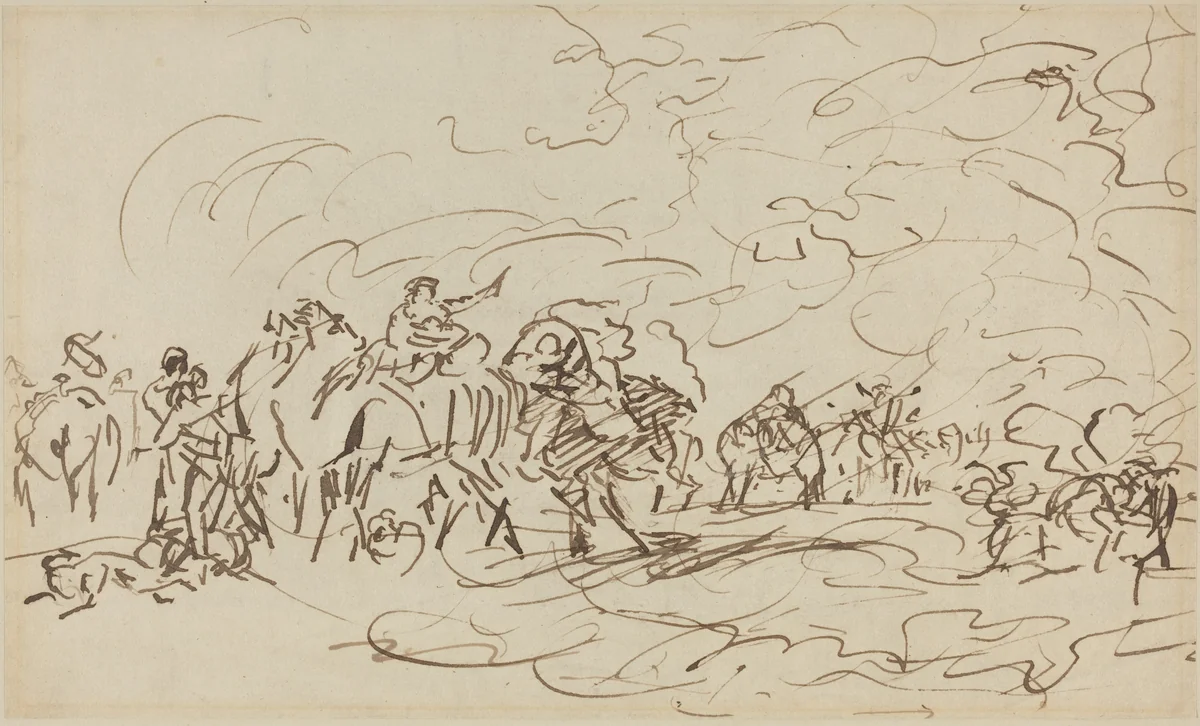 Sandstorm in the Desert Overtaking a Caravan by Johann Zoffany, drawing, 1783-1789