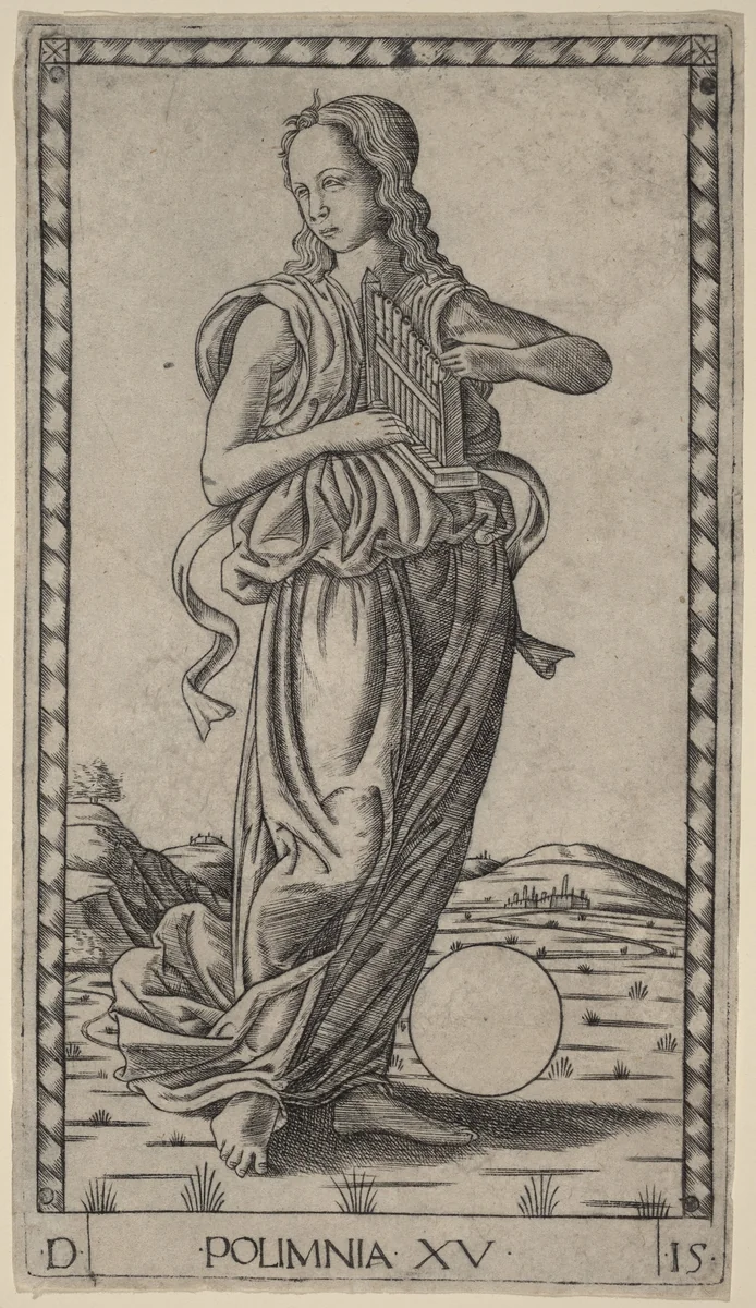 Polimnia (Polyhymnia) by Master of the E-Series Tarocchi, print, 1465