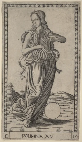 Polimnia (Polyhymnia) by Master of the E-Series Tarocchi, print, 1465