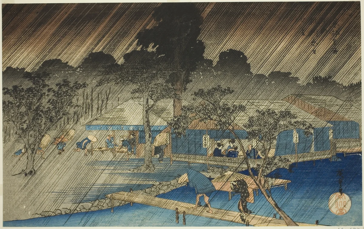Evening Shower at the Bank of Tadasu River (Tadasugawara no yudachi), from the series "Famous Places in Kyoto (Kyoto meisho no uchi)" by Utagawa Hiroshige (歌川広重), print, 1829-1839
