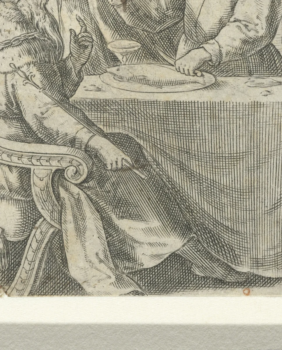 Polycrates ontvangt een vis by Unknown, print, 1520-1557