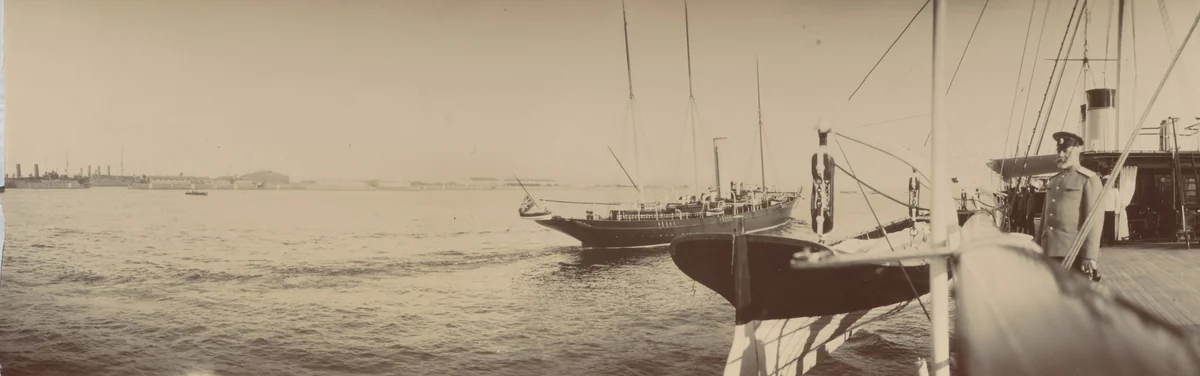 General Heiden Standing on Deck, Looking Across Ravel Roadstead by Unidentified Photographer, photograph, 1908