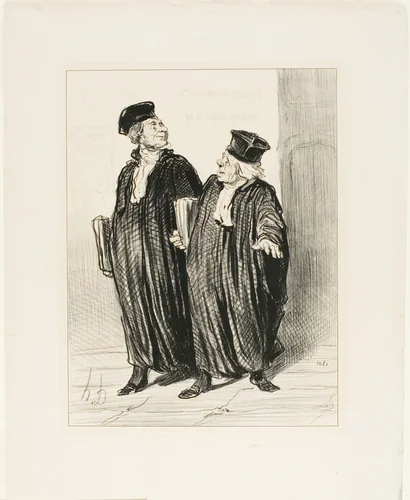 “- Finally we obtained the division of property between husband and wife... - about time, there was no more money left to divide,” plate 3 from Les Avocats Et Les Plaideurs by Honoré-Victorin Daumier, print, 1851