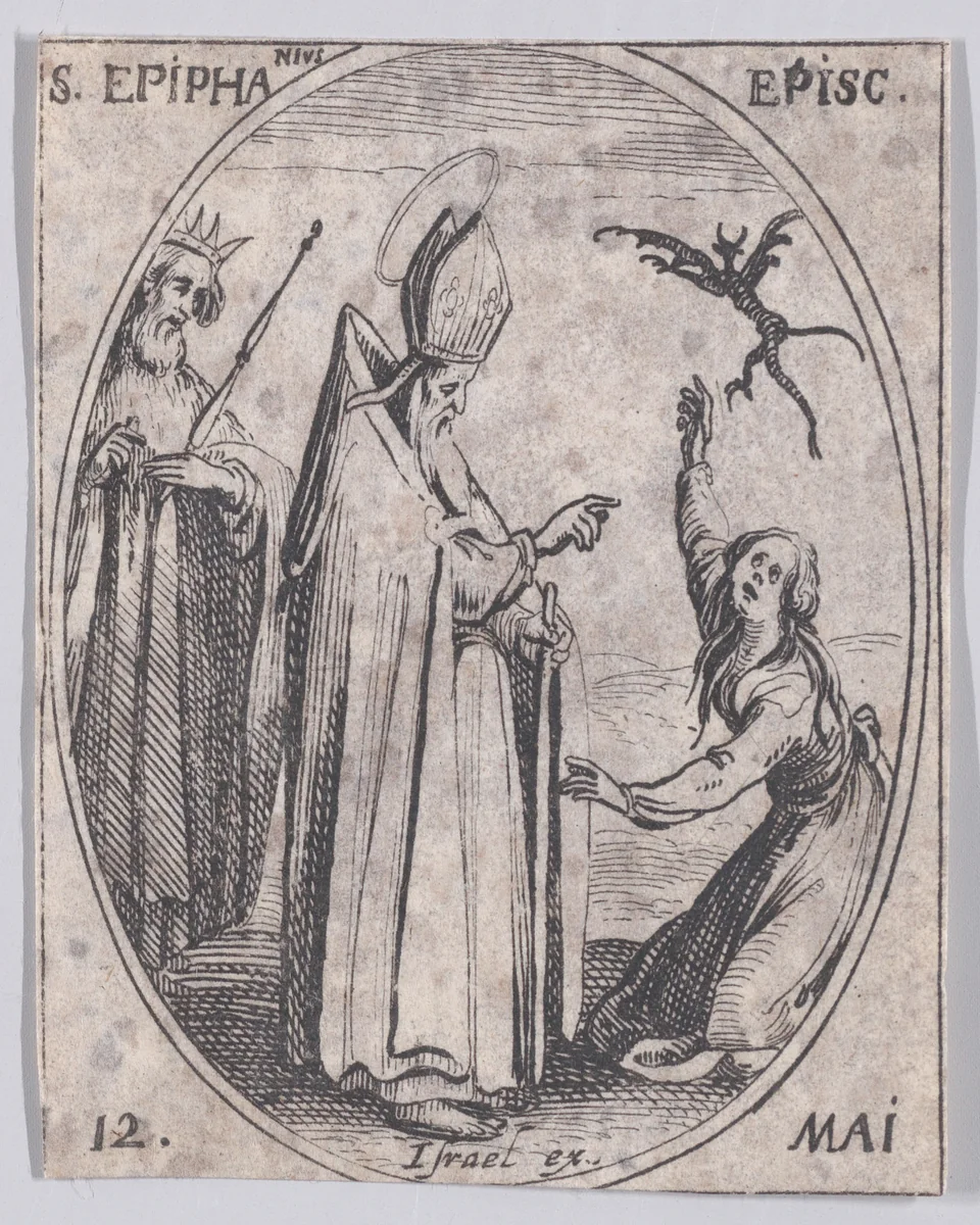 S. Epiphane, évêque (St. Epiphanius, Bishop), May 12th, from "Les Images De Tous Les Saincts et Saintes de L'Année" (Images of All of the Saints and Religious Events of the Year) by Jacques Callot, print, 1636