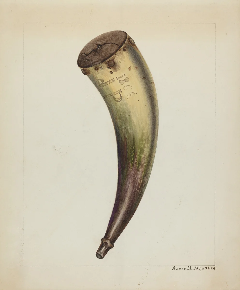 Powder Horn by Annie B. Johnston, index of american design, 1938