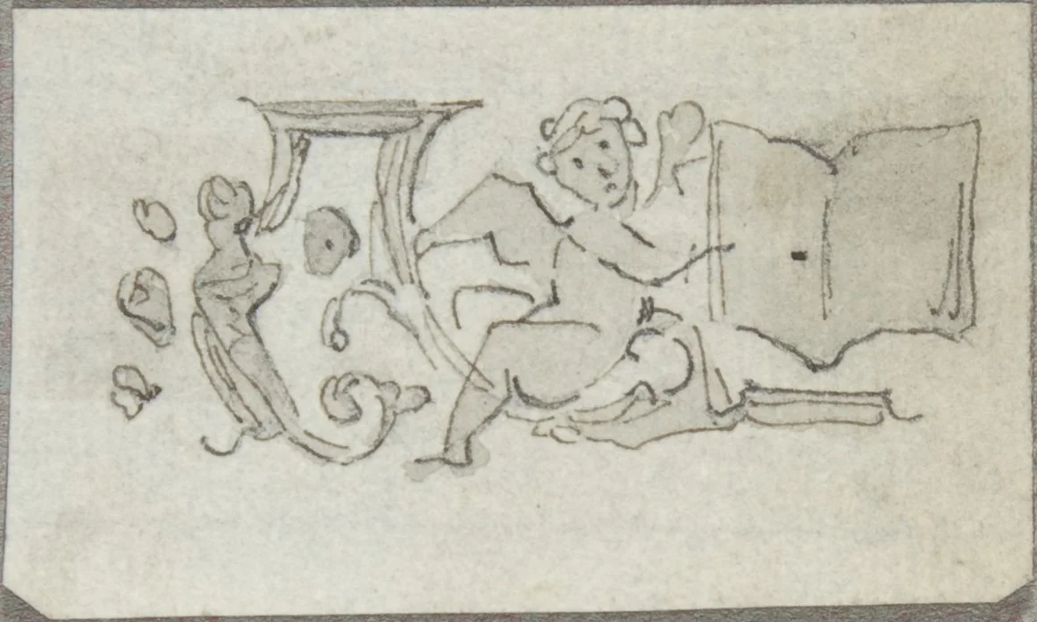 Sketch of a Putto Holding an Open Book by William Pitts, drawing, 1805-1840