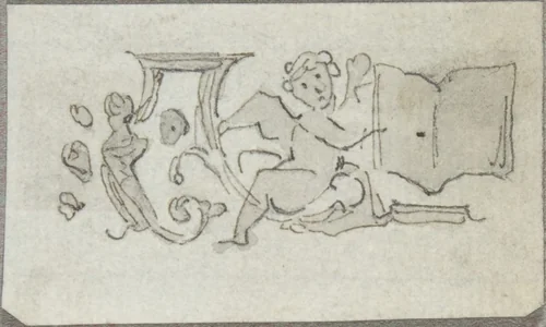 Sketch of a Putto Holding an Open Book by William Pitts, drawing, 1805-1840