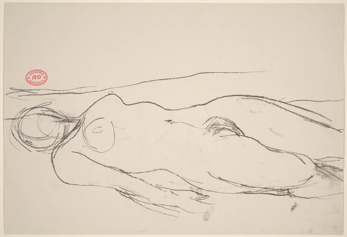 Untitled [female nude lying flat on back] by Richard Diebenkorn, drawing, 1955-1967